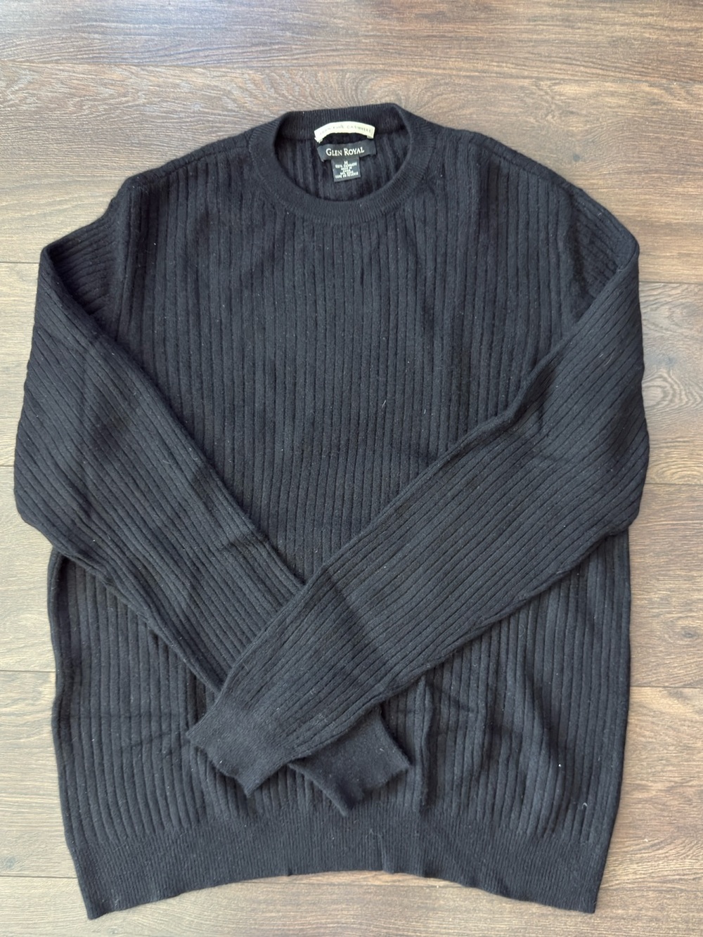 Glen Royal Men’s Black Ribbed Cashmere Crewneck Sweater Size Medium